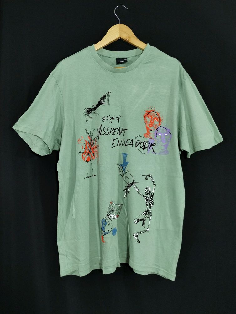 Altheory Green Printed Round Neck T-Shirt (Men)