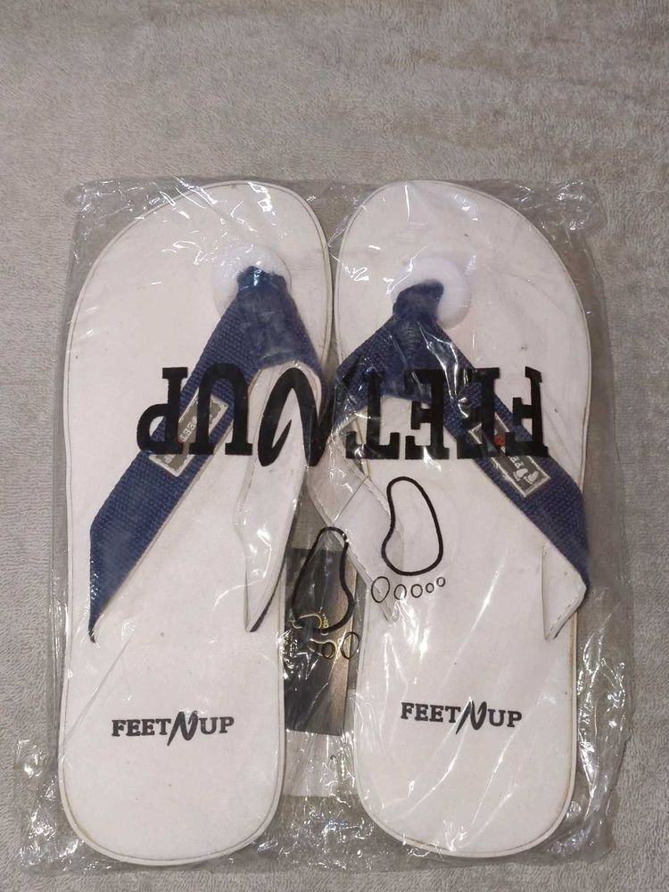 FeetNup White &amp; Blue Flip-Flops