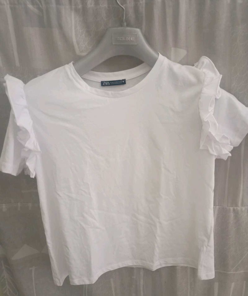 White Ruffle Sleeve Top