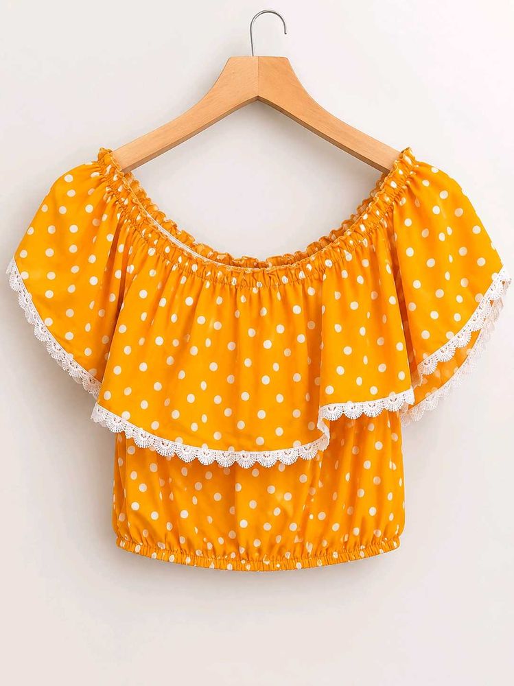 Yellow Polka Dot Off-Shoulder Top