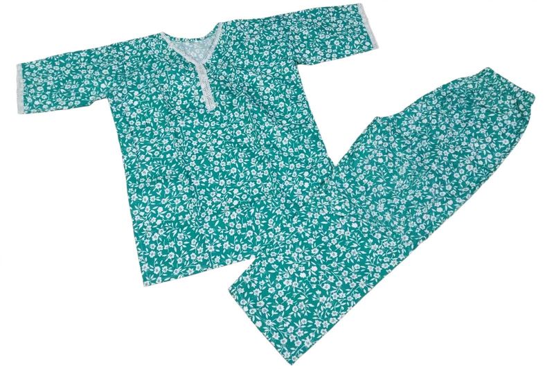 Green Floral Cotton Night Suit