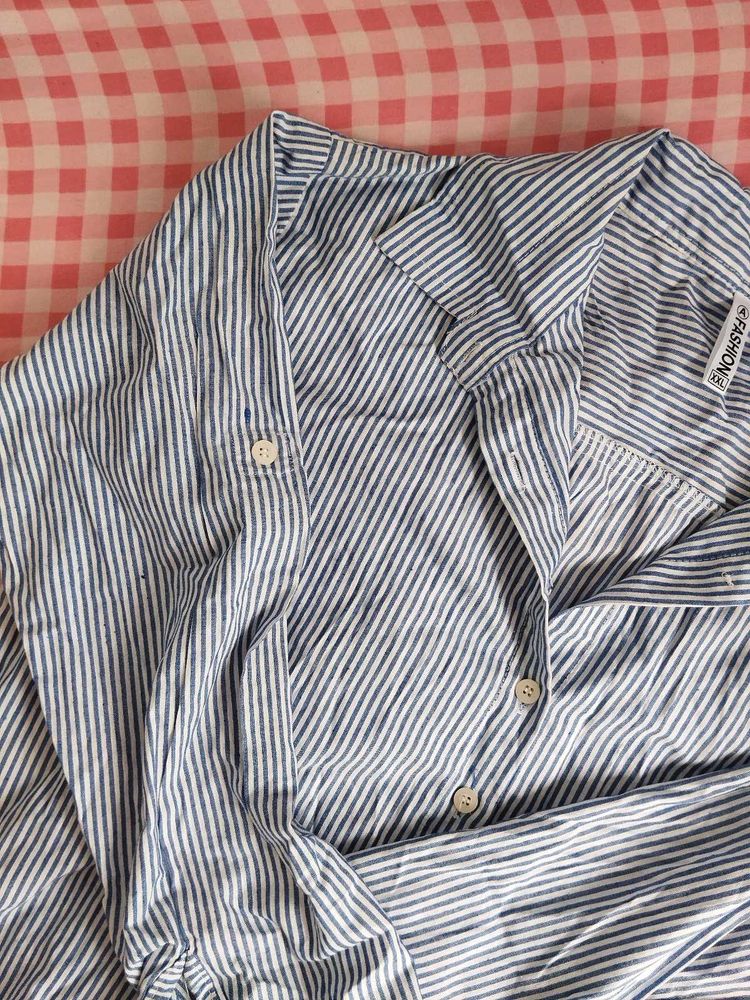 Blue Striped Button-Up Shirt