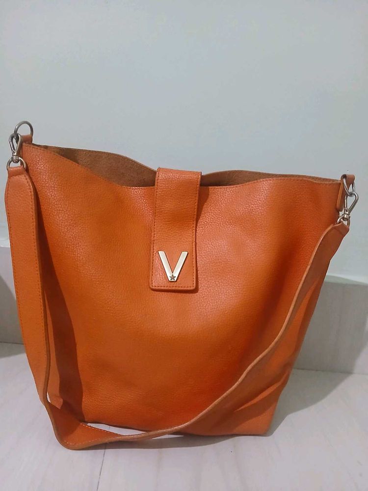 Vera Pelle Italy Orange Leather Crossbody Bag