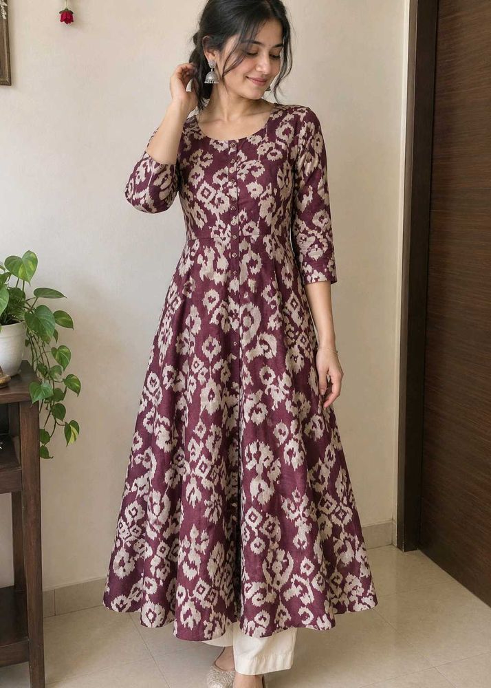 Maroon Ikat Print Anarkali Kurta