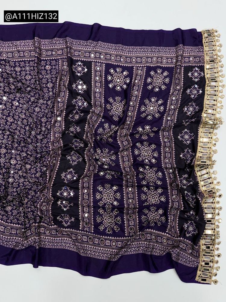 Elegant Purple Mirror Work Saree