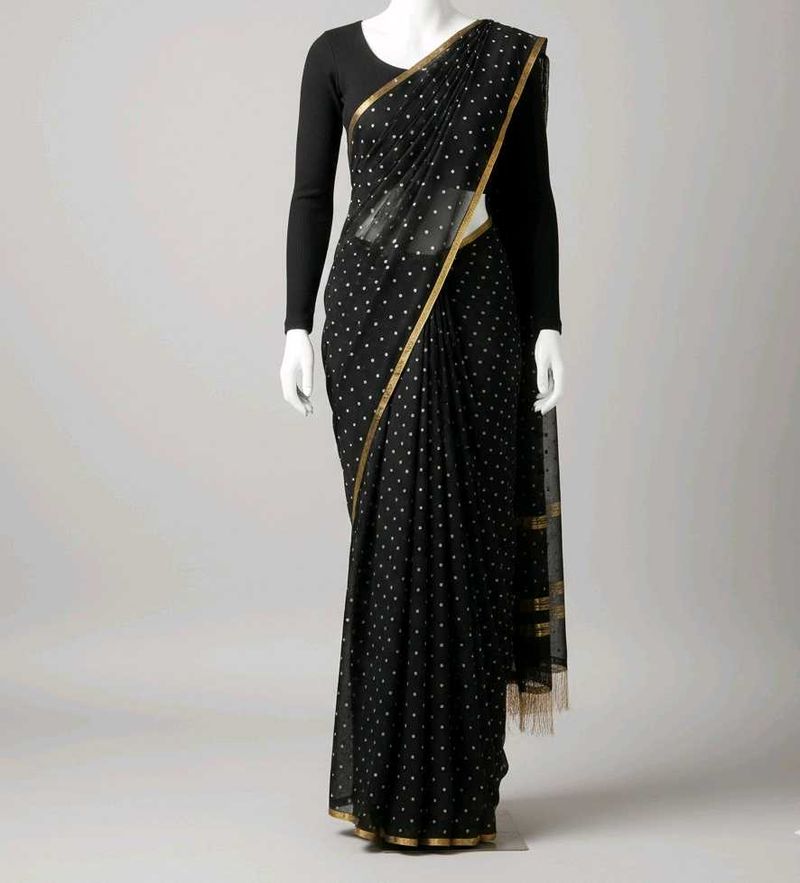 Black Saree With Golden Booty