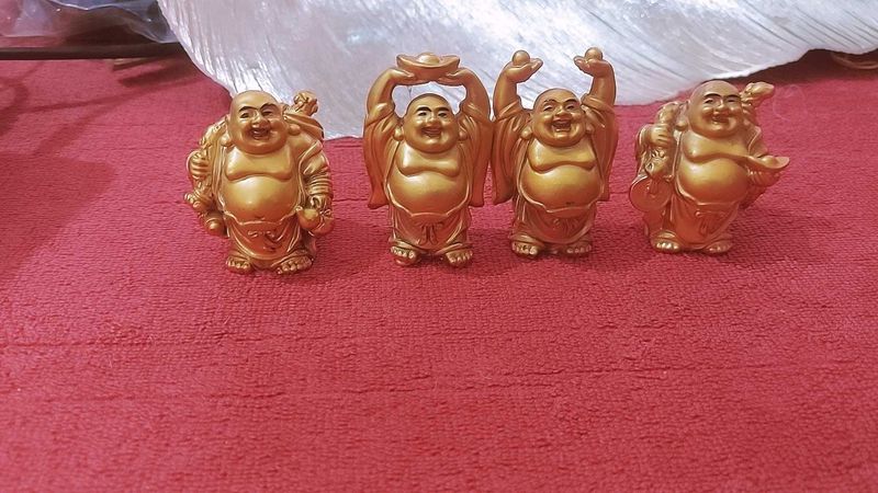 Set of 4 Golden Laughing Buddha Idols