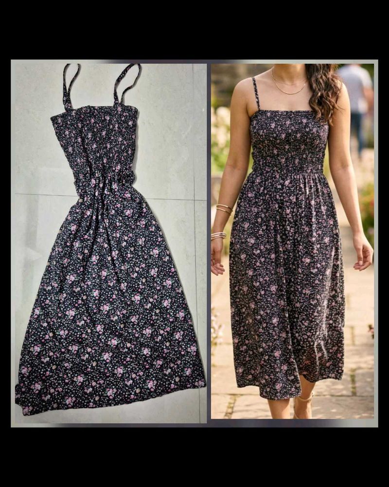 Floral Print Smocked Midi Dress