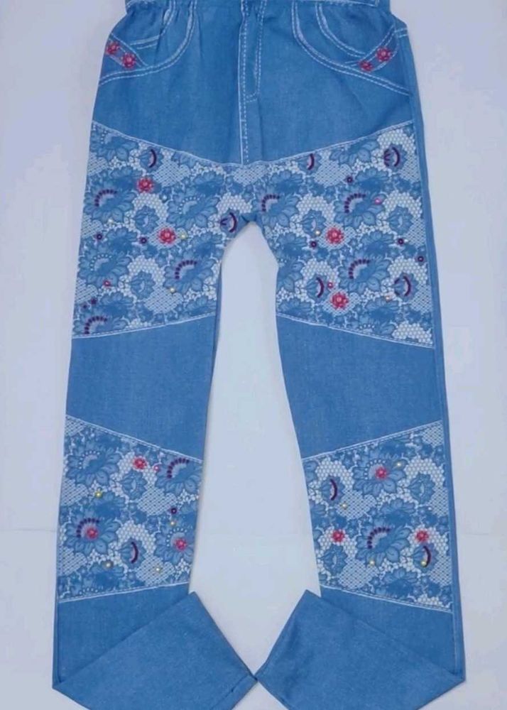 Decorative Blue Denim printed pants