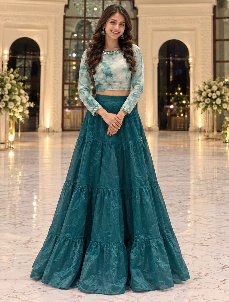 Teal Tiered Skirt &amp; Tie-Dye Crop Top