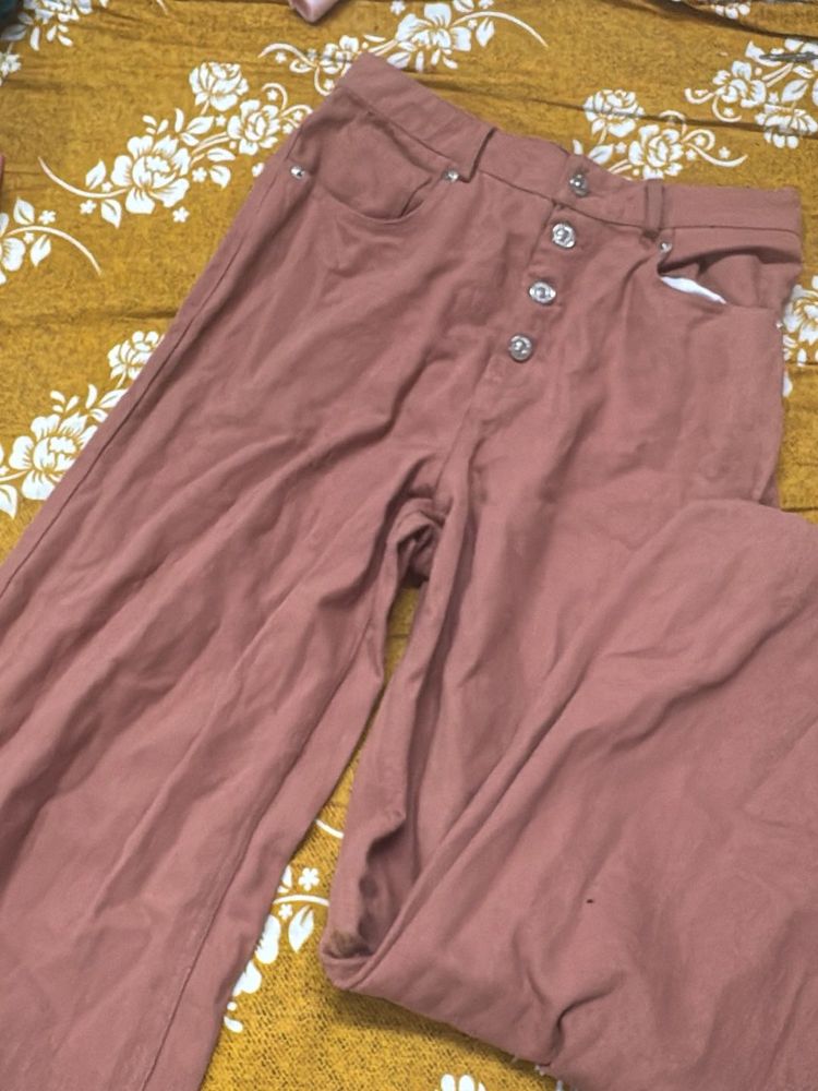 Stylish Pink Button-Fly Pants
