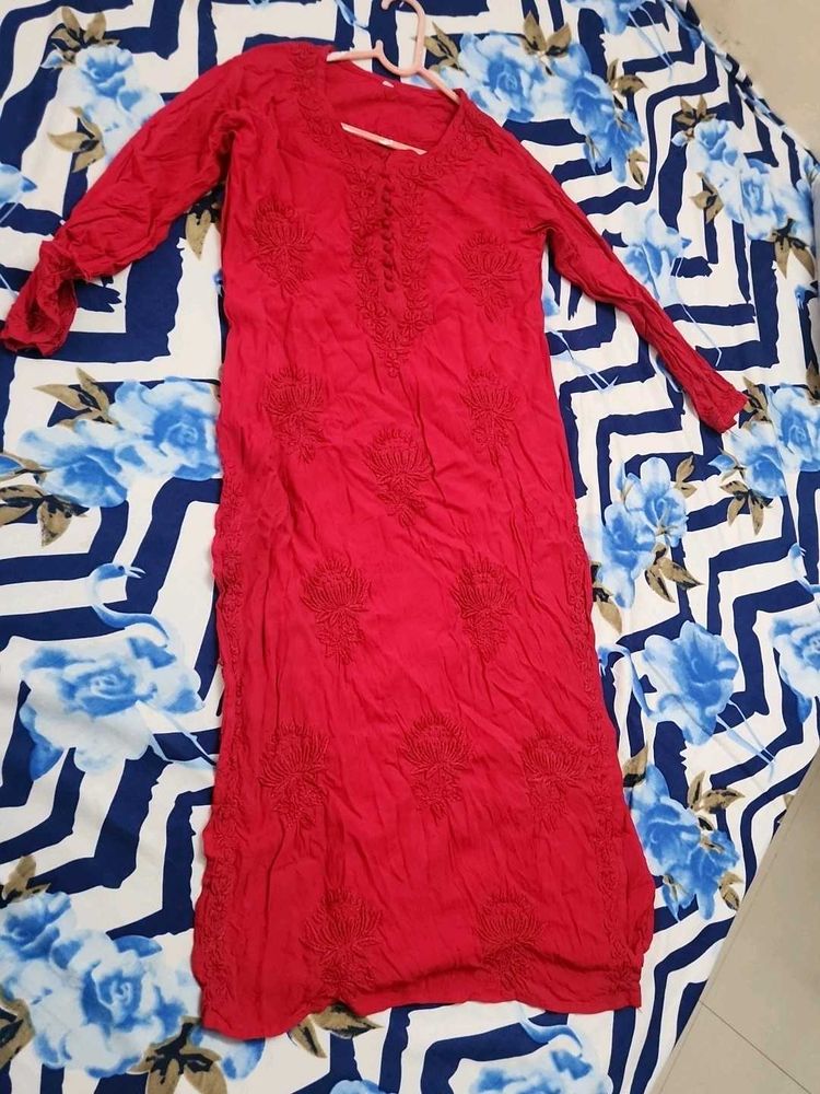 Red Embroidered Kurta