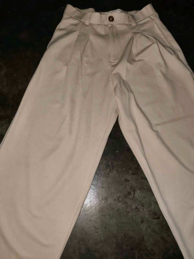 Classic Beige Wide-Leg Trousers