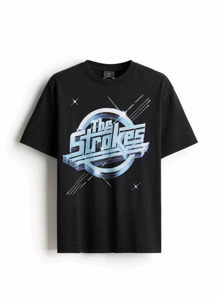 H&amp;M Black Vintage-Look Printed T Shirt