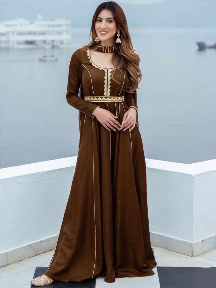 Lavanya Chocolate Brown Silk Long Dress &amp; Dupata