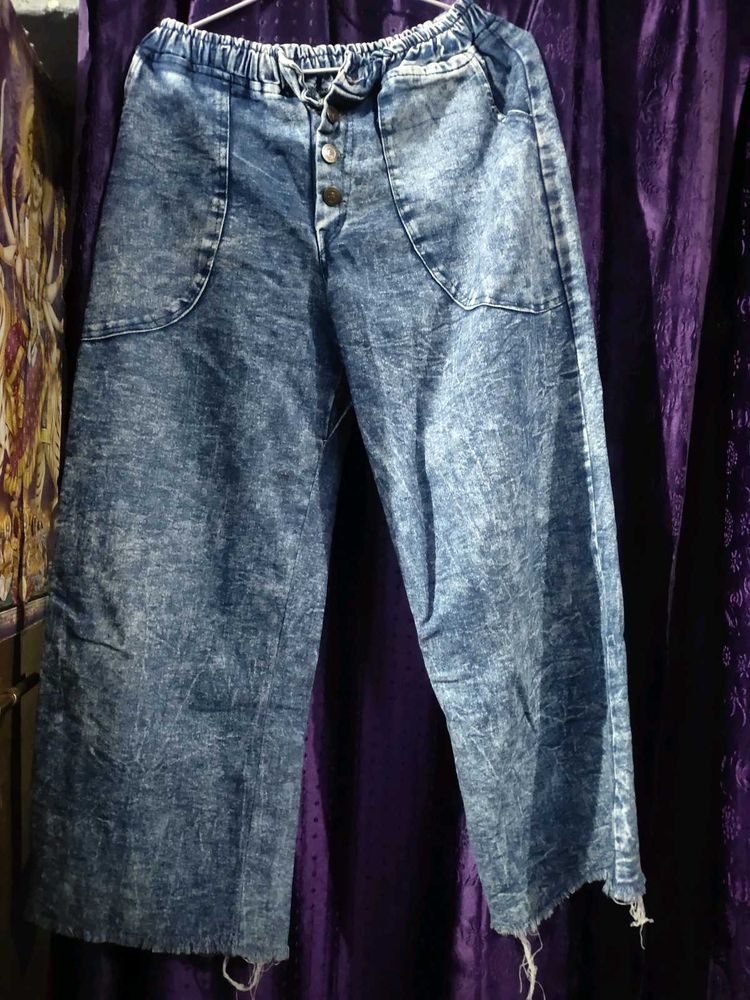 Unique Acid Wash Wide Leg Jeans
