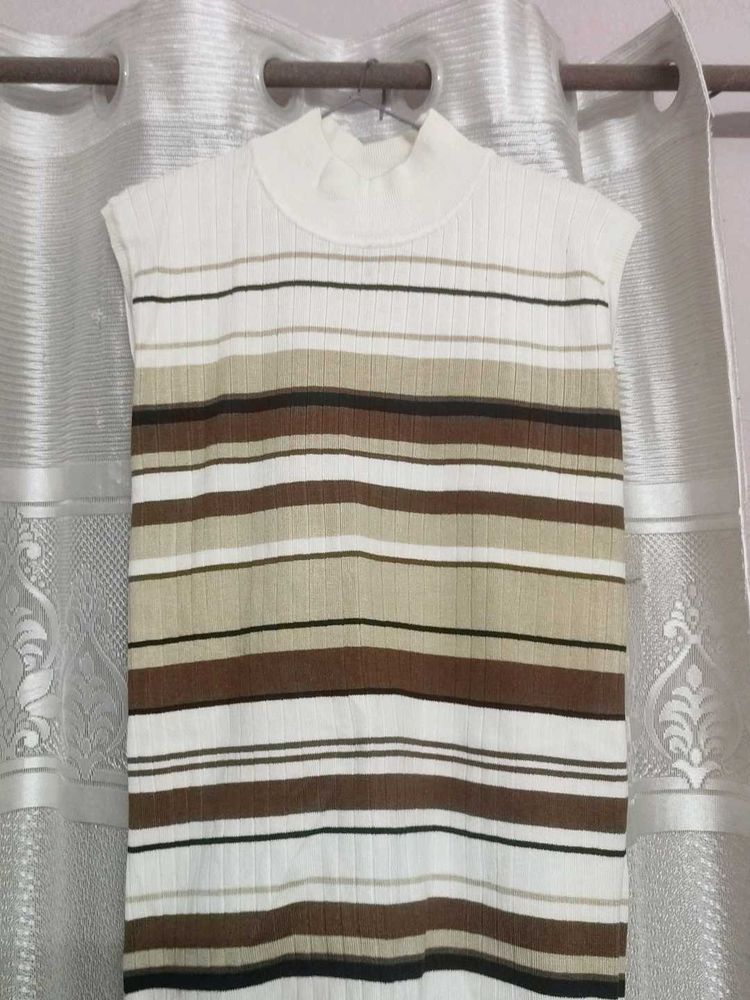 Striped Sleeveless Mock Neck Top