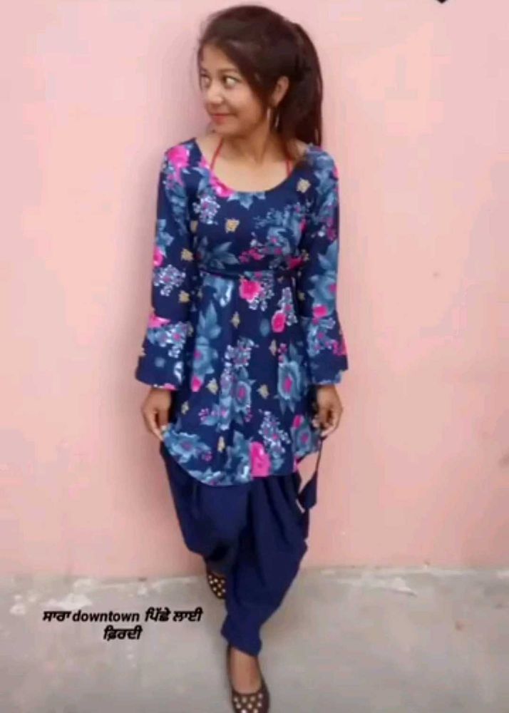 Blue Floral Print Kurta with salwar