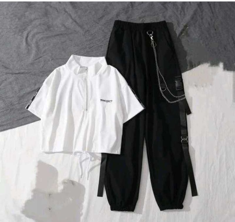 Stylish Crop Top &amp; Cargo Pants Set