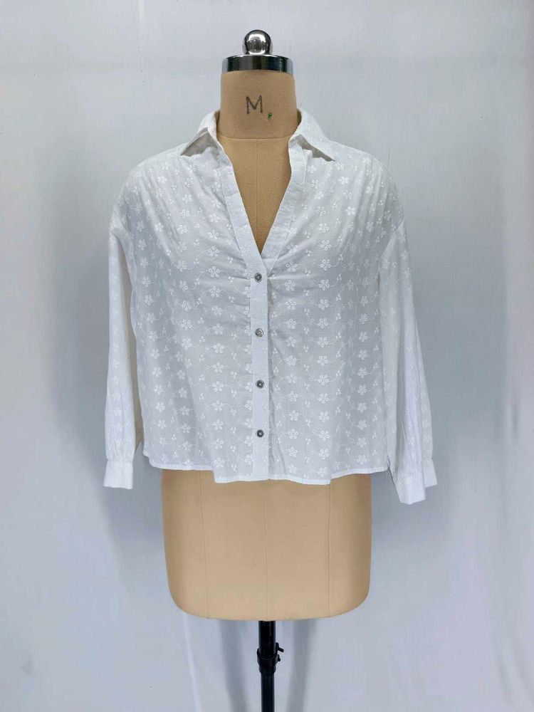 Chic White Embroidered Button-Up Shirt