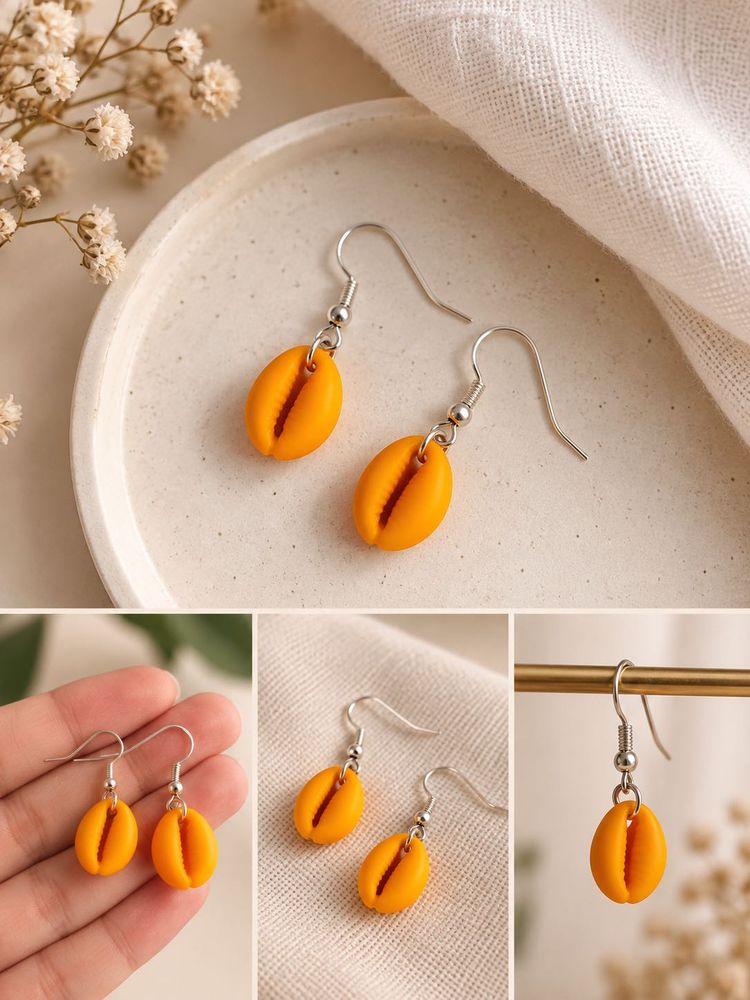 Vibrant Orange Cowrie Shell Earrings