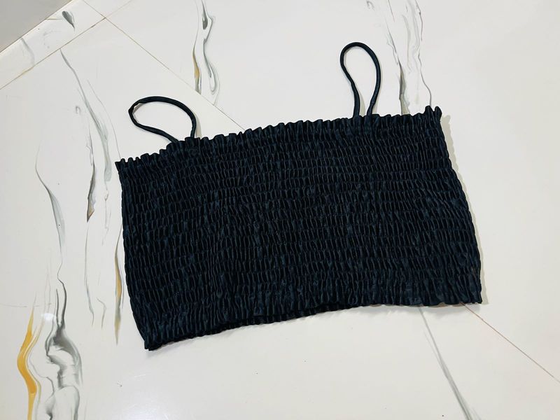 Smocked Black Crop Top