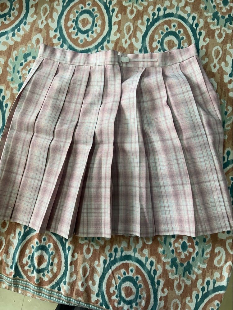 Cute Pink Plaid Pleated Mini Skirt
