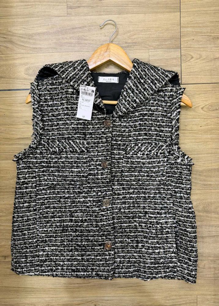 Stylish Tweed Vest with Buttons &amp; Pocket