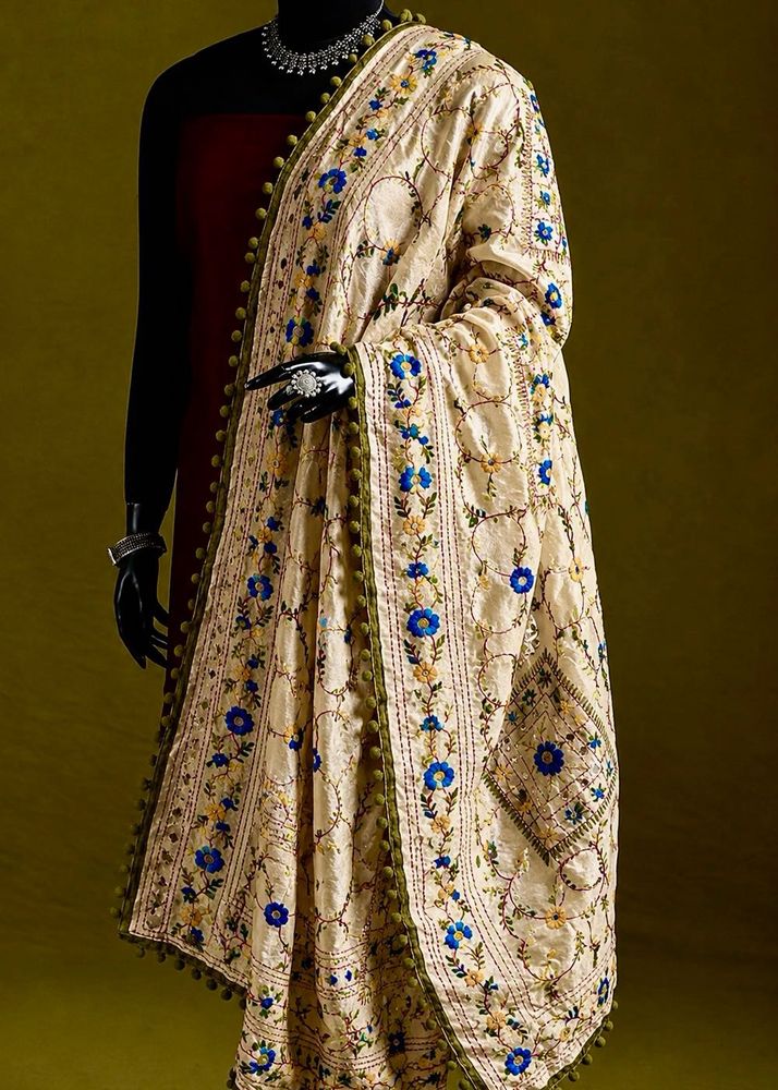 NEW! PURE Chapa Work Silk Hand Embroidery Duppata