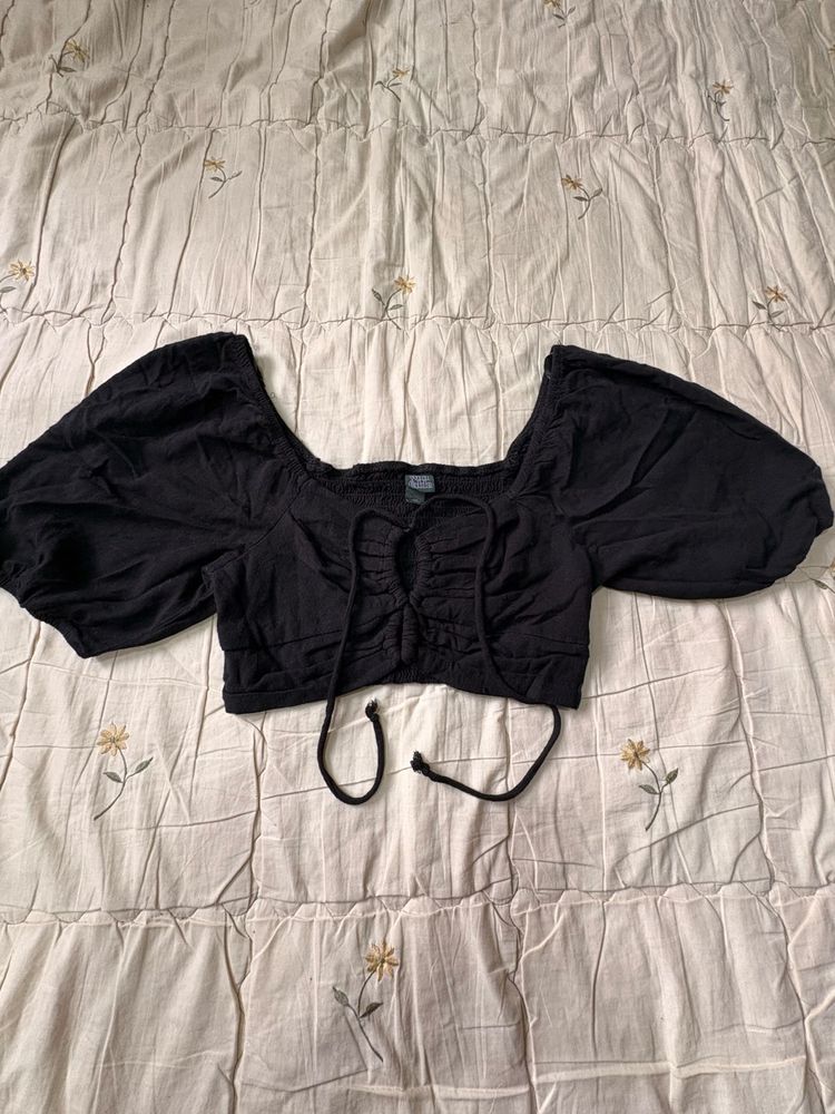 Wild Fable Black Ruched Crop Top
