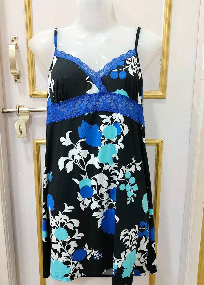 Floral Nightgown with Lace Trim