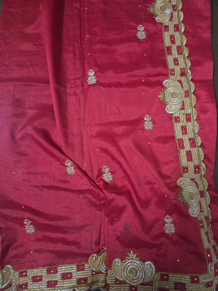 Elegant Red Embroidered Saree with golden blouse