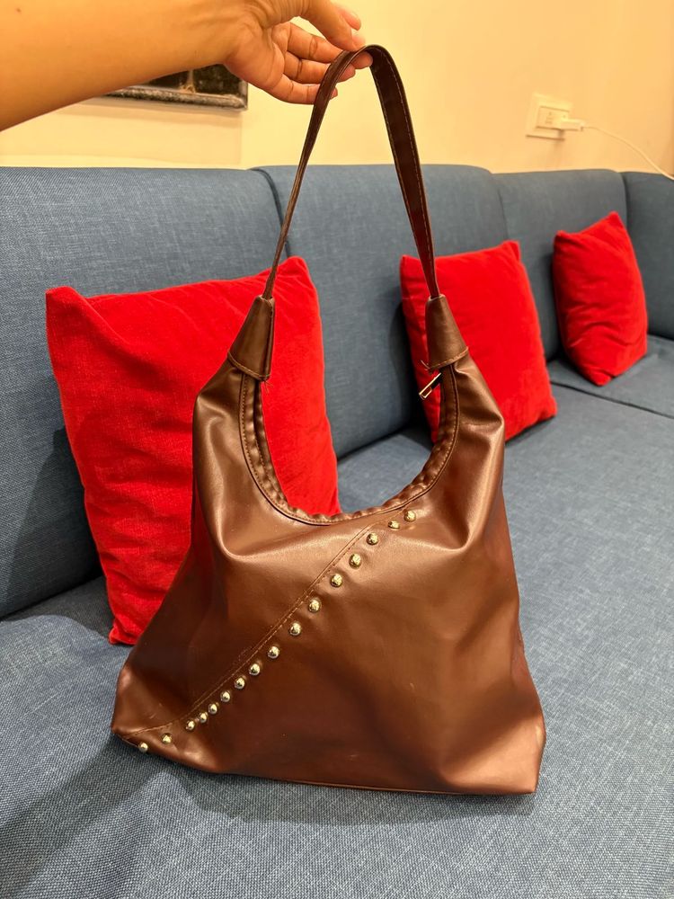 Chic Brown Studded Hobo Bag