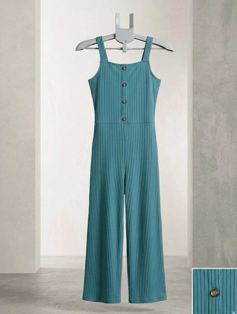 Teal Ribbed Wide-Leg Jumpsuit