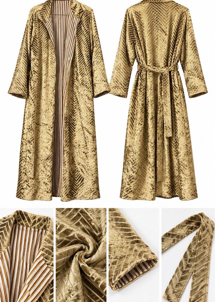 Elegant Gold Velvet Maxi Coat