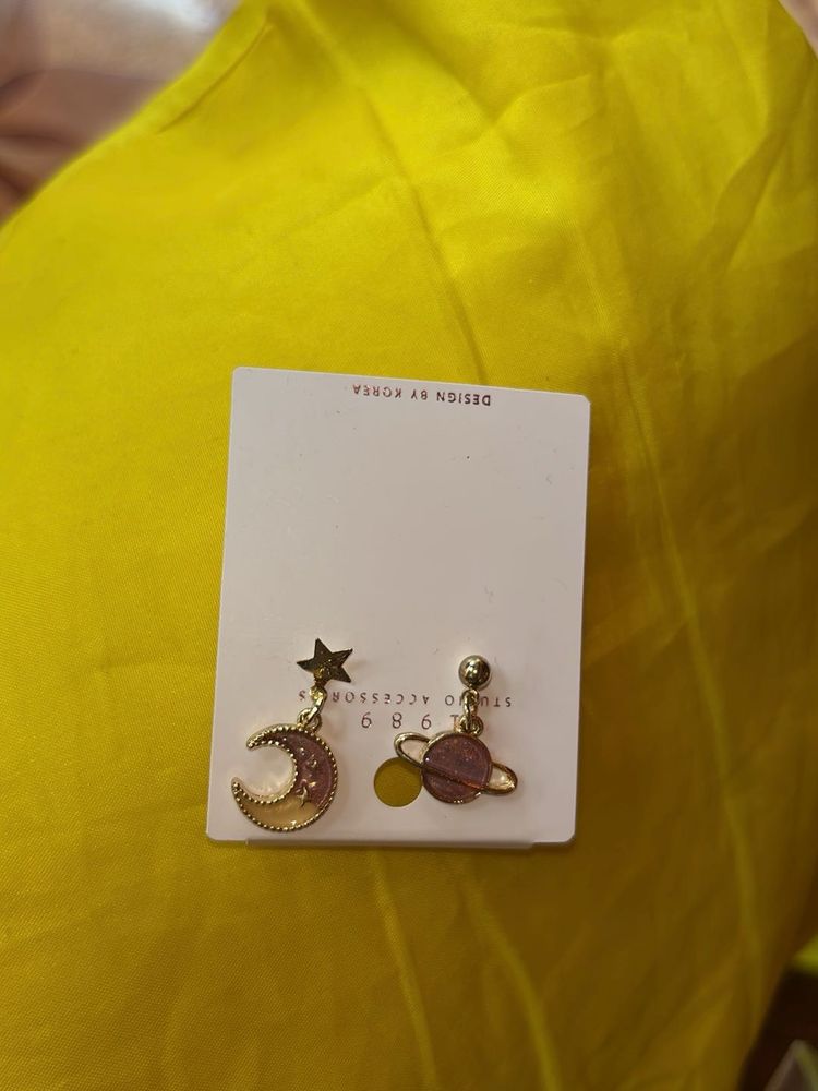 Cute Moon &amp; Planet Dangle Earrings
