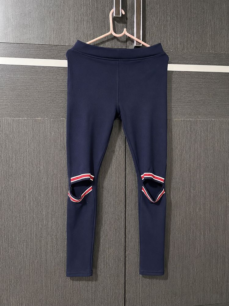Navy Blue Cut-Out Knee Leggings | Stretch Fit