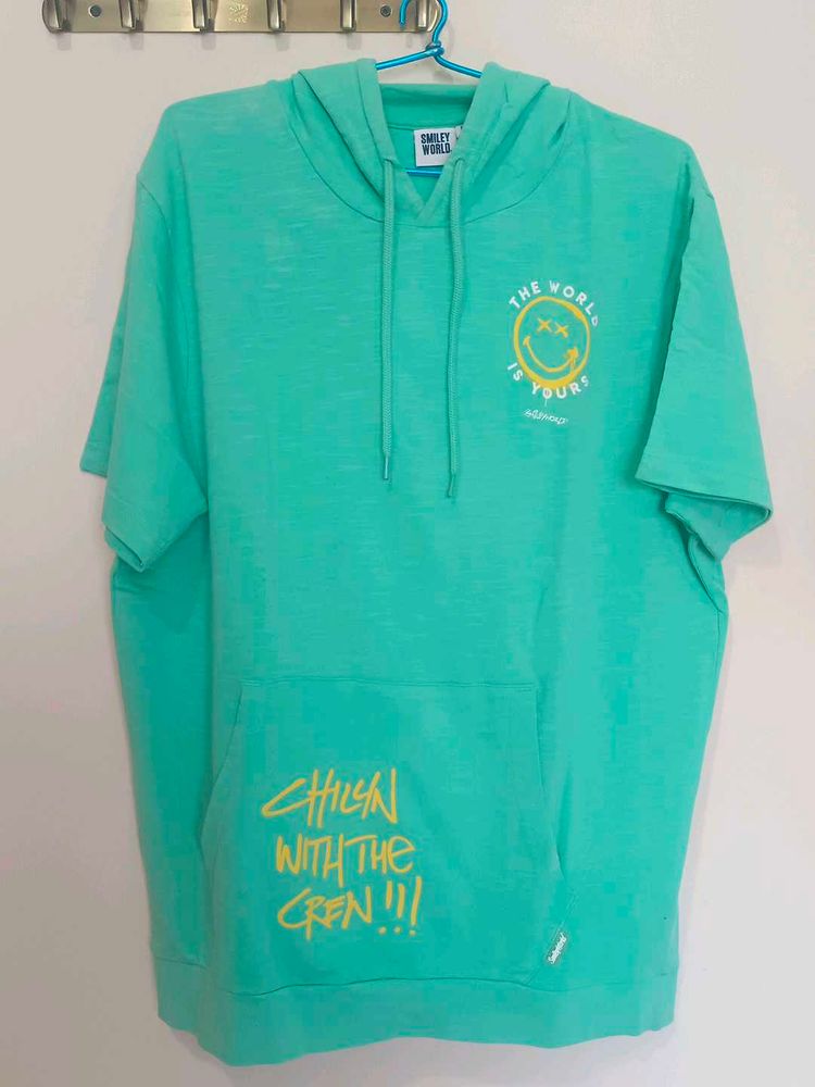 Men's Green Short Sleeve Hoodie T-Shirt