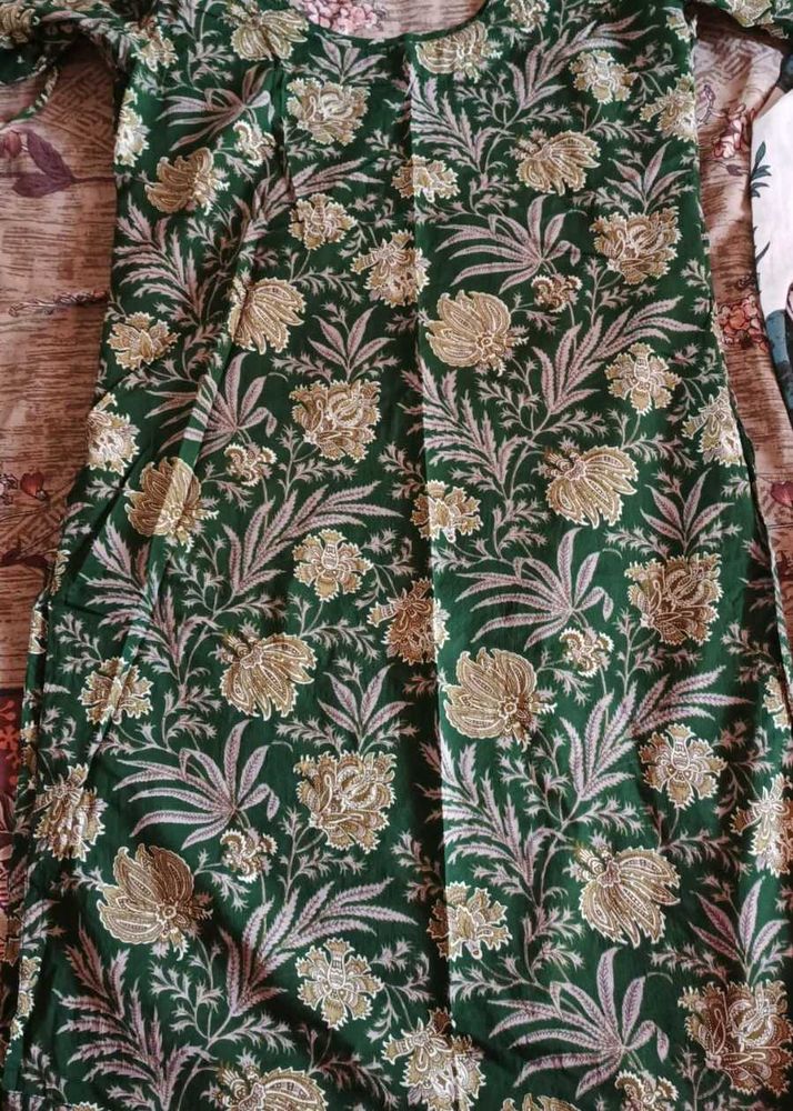 puff sleeves Green Floral Print Kurta
