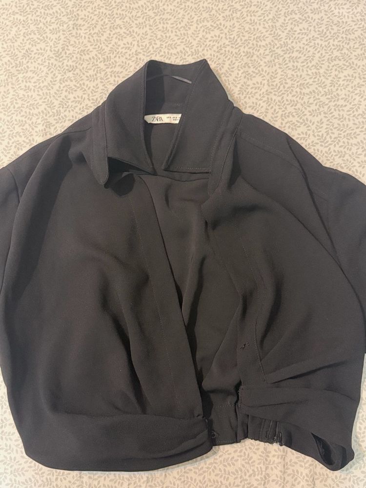 Zara Black Collared Blouse
