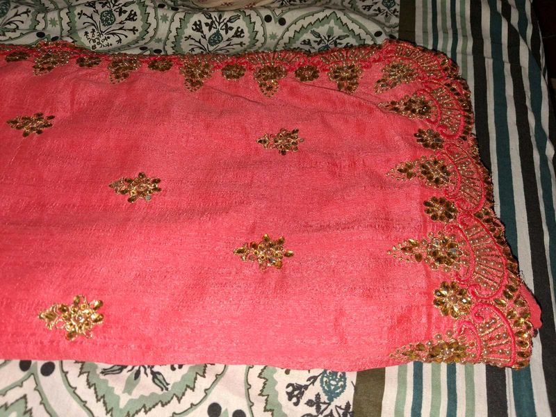Beautiful Coral Embroidered Saree