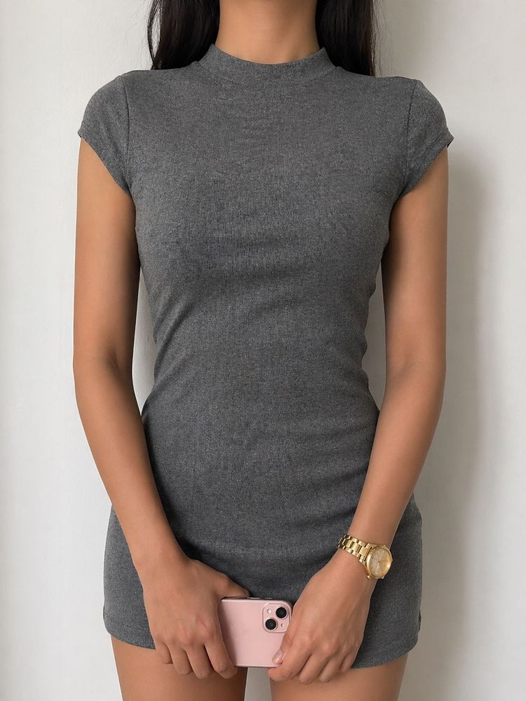 Ribbed Mock Neck Mini Dress