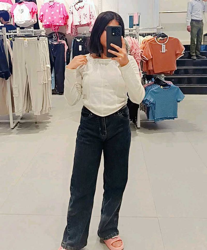 charcoal straight fit jeans for women