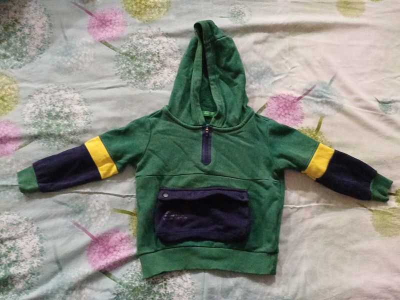 Boys' Green Color Block Hoodie