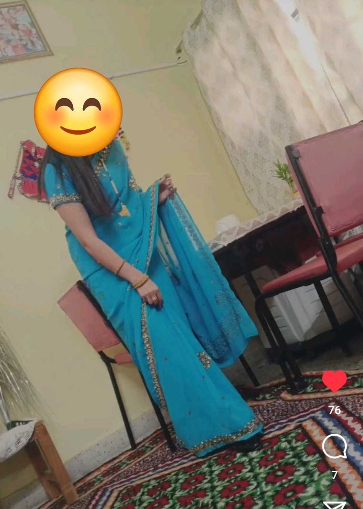 Beautiful Blue Embellished Saree with blouse