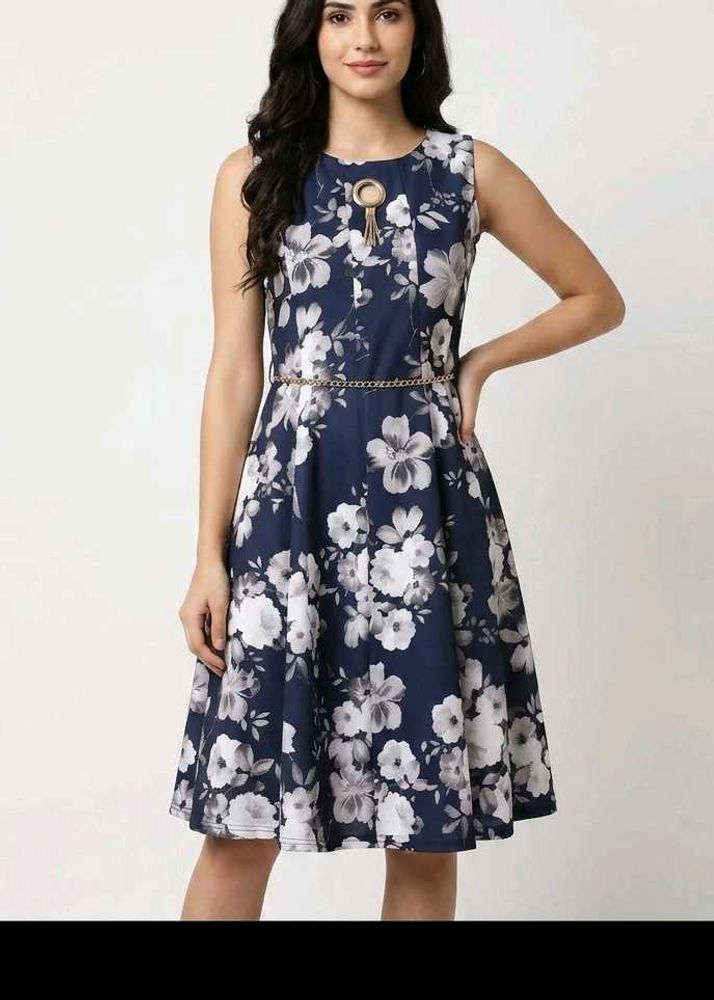 Floral Print Dress - Navy &amp; White