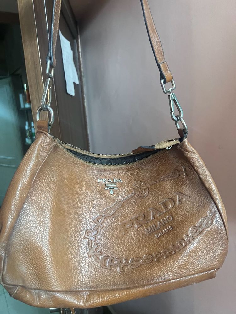 Prada Brown Leather Shoulder Bag