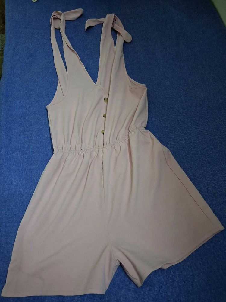 Cute Pink Romper with Tie Straps