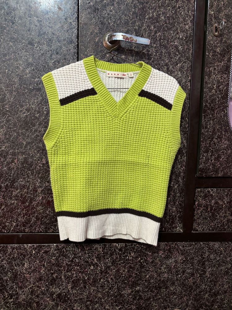 Lime Green V-Neck Knit Vest