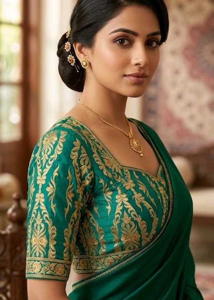 Emerald Green Silk Blouse piece 1.2mt